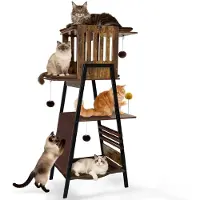 Merkloos Albero per gatti Tiragraffi con cuccia e giochi - 133 cm - Per Maine Coon e gatti grandi - Marrone