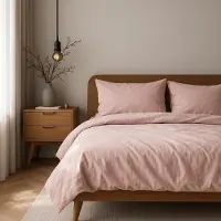 Merkloos Set di lenzuola con copripiumino in cotone, 140 x 200 cm, comprensivo di federe 80 x 80 cm, color rosa cipria