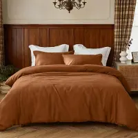 Merkloos Set di biancheria da letto "Super King" con copripiumino di 260x220 cm e due federe, realizzato in misto lino e cotone, colore zucca