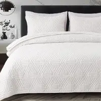 Merkloos Set di copripiumini bianco con motivo geometrico, dimensioni 220 x 240 cm, comprensivo di 2 federe in microfibra
