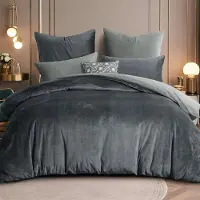 Merkloos Set di lenzuola in flanella calda, grigio, 220 x 240 cm, composto da copripiumino e due federe