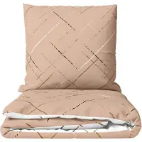 Merkloos Set di copripiumino matrimoniale (200 x 220 cm) beige con motivo a righe, reversibile, comprensivo di due federe 80 x 80 cm