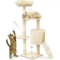 Merkloos Albero per gatti Kratzbaum Katzenbaum Kletterbaum - 112 cm - Beige - Con pali in sisal per graffiare e giocattoli pendenti - Adatto per interni e per gatti
