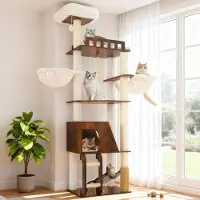 Merkloos Tiragraffi gatto - Torre con gioco - 184 cm - Marrone vintage - Con amaca e scala