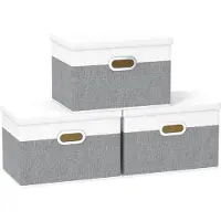 Merkloos Set di 3 contenitori pieghevoli in tessuto con coperchio, lavabili, dimensioni 45 x 30 x 30 cm, colore bianco e grigio