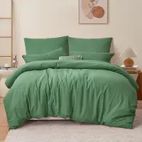 Merkloos Set di copripiumino in microfibra color verde salvia, dimensioni 200 x 200 cm, con due federe
