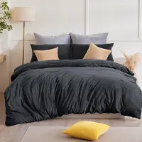 Merkloos Set di lenzuola in flanella invernale, composto da un copripiumino di 220 x 240 cm e due federe da 80 x 80 cm, colore antracite