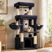 Merkloos Tiragraffi per gatti - Maine Coon - 2 piattaforme - 2 cucce - Grigio fumo - Con spazzola per il pelo