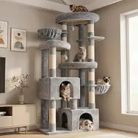 Merkloos Albero per gatti - 171 cm - 3 piattaforme - Sisal - Grigio chiaro - Modello angolare