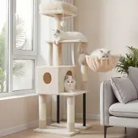 Merkloos Albero per gatti - Beige - 125 cm - Con amaca e vano nascosto - Per gatti da interno