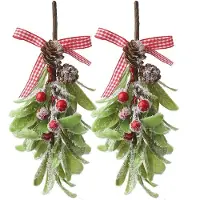 Merkloos Vischio artificiale - Decorazione natalizia - Con bacche e glitter - Da appendere
