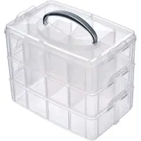 Merkloos Organizer impilabile trasparente - 23,1 x 15,6 x 18,5 cm - Scatola con maniglia - 3 ripiani con 17 scomparti