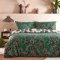 Merkloos Set di lenzuola per piumino matrimoniale, dimensioni 200 x 200 cm, colore verde, con motivo di animali della giungla