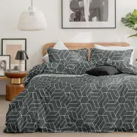Merkloos Set di copripiumino matrimoniale (220x240 cm) con due federe (65x65 cm), motivo geometrico, in microfibra