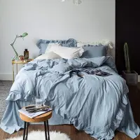 Merkloos Copripiumino 200x200 cm grigio-blu con balze e 2 federe 80x80 cm, in microfibra con chiusura a zip