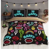 Merkloos Set di lenzuola con copripiumino reversibile, nero con motivo a righe sul retro, dimensioni 200 x 200 cm, con 2 federe