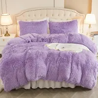Merkloos Set di lenzuola in pile, dimensioni 200 x 200 cm, con 2 federe 80 x 80 cm, colore viola