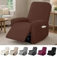 Merkloos Solidchoice - Copertura elastica per poltrone con tasche, copripoltrona in tessuto jacquard per poltrone reclinabili, color marrone scuro