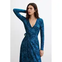 Desigual , abito incrociato con scollo a V, Donna, Poliestere, Verde, XS
