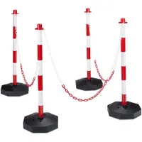 Relaxdays 8 pali di segnalazione con catena, in plastica, base riempibile, dimensioni 82x28x28 cm, pali con catena, colore rosso/bianco