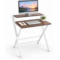 Relaxdays , scrivania pieghevole con supporto per monitor, altezza x larghezza x profondità: 82 x 70 x 56 cm, realizzata in MDF e metallo, colore marrone/bianco