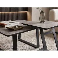 AEA Set di tavolini da caffè, 2 pezzi, in HPL, colore grigio "greige", nero, metallo, design moderno