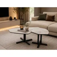 AEA Set di tavolini da caffè con effetto marmo, bianco e nero, in metallo, design moderno e lussuoso