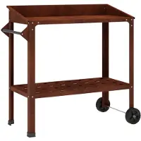 Syfax Tavolo da Vaso con Ruote 96 x 50 x 89 cm Acciaio Corten Ruggine