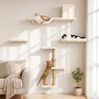 Merkloos Set di pareti da arrampicata per gatti, composto da 4 elementi in legno, da montare a parete in ambienti interni