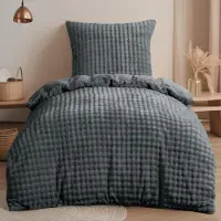 Merkloos Set di lenzuola con copripiumino Pluche, 135 x 200 cm, con federe, colore grigio, 2 pezzi