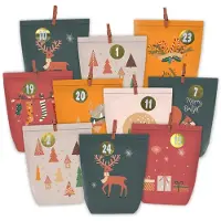 Merkloos Calendario dell'Avvento da riempire - 24 sacchetti - Carta kraft - Motivo natalizio con adesivi numerici