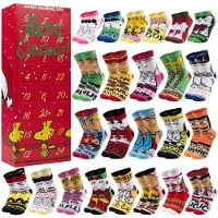 Merkloos Calendario dell'Avvento a tema calze - 24 paia - Elasticizzate - Poliestere con Spandex - Anno 2026 - Regalo di Natale