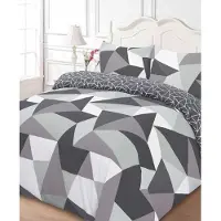 Merkloos Set di copripiumino con motivi geometrici in nero, grigio e bianco, reversibile, comprensivo di 2 federe
