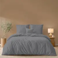 Merkloos Set di lenzuola per letto matrimoniale (240x220 cm) con 2 federe (65x65 cm) color antracite, realizzato in microfibra, ideale per adulti