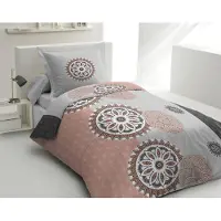 Merkloos Set di lenzuola con copripiumino e federe, 140 x 200 cm, 100% cotone, grigio e rosa antico, composto da 2 pezzi