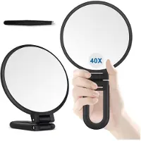 Merkloos Specchio ingrandente - Specchio da viaggio 3 in 1 - 40X - 360° girevole - 17 cm - Nero