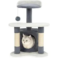 Merkloos Tiragraffi per gatti - Sisal e peluche - 65 cm - Grigio/bianco - Con cuccia e palla da gioco