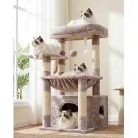 Merkloos Albero per gatti Torre per gatti 40 x 30 cm - Cuccia per gatti - Tiragraffi - Marrone e bianco - Per gatti che amano arrampicarsi