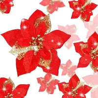 Equivera Decorazione di Natale Fiori artificiali 24 Pezzi - Glitter Poinsettia - Varie dimensioni - Perfetto per albero di Natale e matrimonio