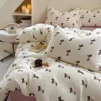 Merkloos Copripiumino e federe in mussola di cotone con motivo a teckel, colore rosa, dimensioni 135 x 200 cm