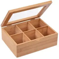 Merkloos Contenitore in bambù - 6 scomparti - Coperchio ribaltabile - 21 x 16 x 7,5 cm