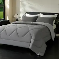 Merkloos Piumino reversibile per tutte le stagioni, grigio, 240 x 220 cm, con 2 federe