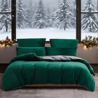 Merkloos Set di lenzuola con copripiumino reversibile in morbida microfibra, dimensioni 200 x 220 cm, colore verde scuro e grigio, composto da 3 pezzi con chiusura a zip