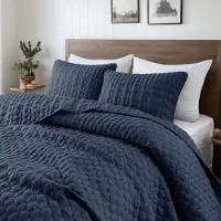 Merkloos Set di lenzuola matrimoniali "California King" blu navy, composto da lenzuolo con angoli, lenzuolo sagomato e 2 federe, realizzato in microfibra leggera