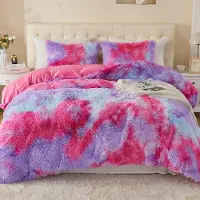 Merkloos Set di lenzuola matrimoniali Pluche, dimensioni 200x200 cm, con 2 federe 80x80 cm, nei toni del rosa e del viola