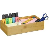 Merkloos Organizer in bambù impilabile - 7 x 30 x 15 cm - Naturale - Variante D - Per cosmetici e cancelleria