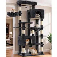 Merkloos Tiragraffi per gatti Arrampicata per gatti - 193 cm - Grigio fumo - Con cucce e amaca