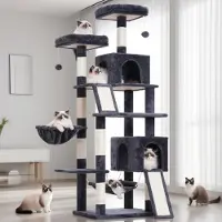 Merkloos Tiragraffi gatto - Albero per gatti - 200 cm - Grigio fumo - Due piattaforme - Per gatti grandi e Maine Coon
