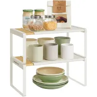 Merkloos Scaffale per erbe spezie Scaffale per erbe - Regolabile da 33 a 54 cm - Set da 2 - Bambù e acciaio