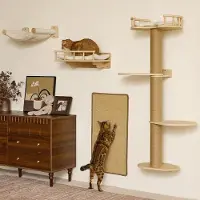 Merkloos Mensola per gatti - Set 4 in 1 - Amaca, tiragraffi, cuccia e tappetino - Beige